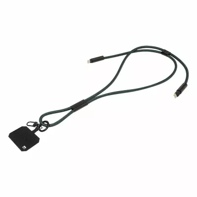 HolCharge smycz, uchwyt na telefon, kabel 60W RPET - ciemno zielony (AP864133-07A)