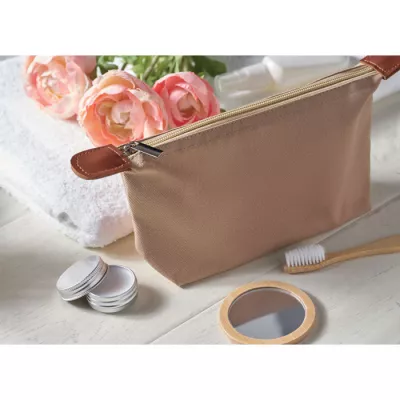 Kosmetyczka z RPET 600D z detalami z PU VANITY - Khaki (MO2961-39)