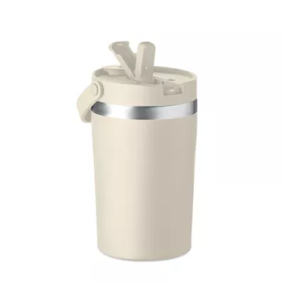 Kubek termiczny ze słomką i paskiem 350 ml COZYCUP - Bezowy (MO2922-13)