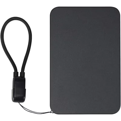 Powerbank SMART o pojemności 5000 mAh, wykonany z tworzywa sztucznego pochodzącego z recyklingu, ze smyczą na szyję - Czarny (12452990)