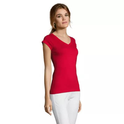 Koszulka damska z dekoltem w serek 150 g/m² Sol's MOON - Czerwony (S11388-RD)