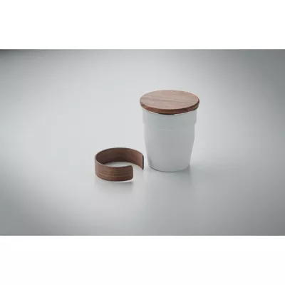 Kubek stalowy z pokrywką z orzecha 350 ml WALNUT - Bialy (MO2322-06)