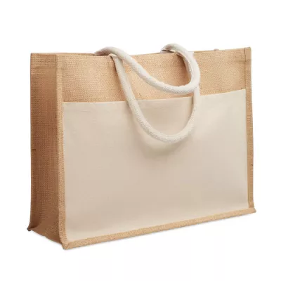 Torba z juty i płótna z kieszenią 280 g/m² BAGA - Bezowy (MO2858-13)