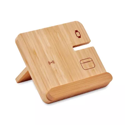 Stacja ładująca 3 w 1 15W w bambusowym etui BOOGAR - Drewna (MO2458-40)