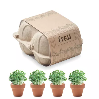 Zestaw 4 doniczek z nasionami rzeżuchy CRESS - Bezowy (MO6886-13)