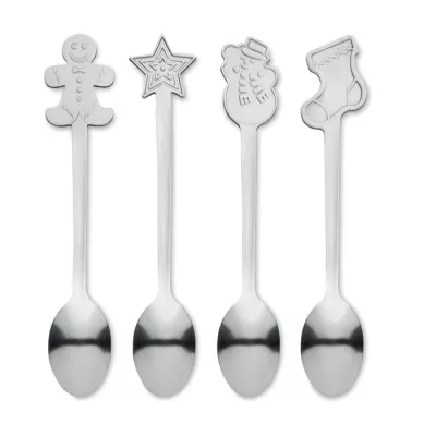 Łyżeczki do herbaty świąteczne 4 szt. CHIP SET - Srebrny Mat (CX1533-16)