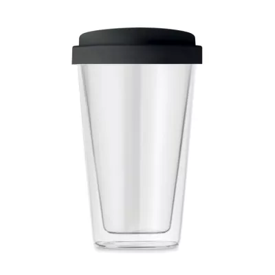 Szklanka dwuścienna z pokrywką 350 ml BIELO TUMBLER - Czarny (MO9927-03)