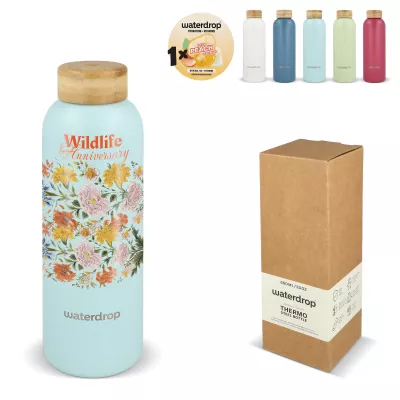 Butelka ze stali nierdzewnej Waterdrop z bambusową nakrętką 600 ml - biały (LT47002-N0001)