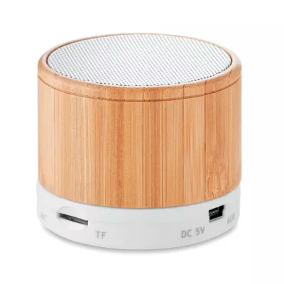 Głośnik w bambusowej obudowie 3W ROUND BAMBOO - Bialy (MO9608-06)