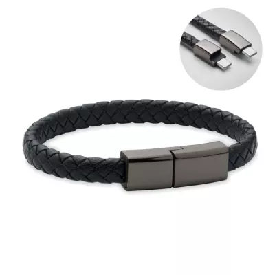 Bransoletka z kablem USB-C 60W FAULETI CHARGE - Czarny (MO2646-03)