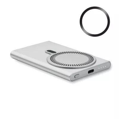 Powerbank magnetyczny 5000 mAh 15W z aluminium PAWTT - Srebrny Mat (MO2442-16)
