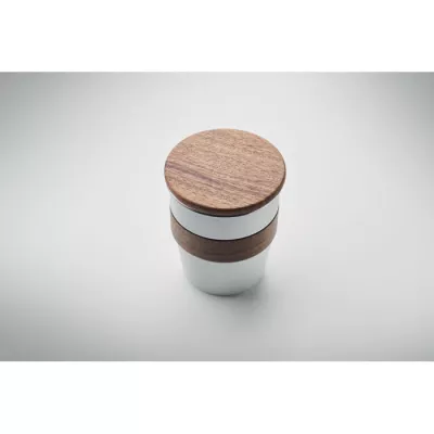 Kubek stalowy z pokrywką z orzecha 350 ml WALNUT - Bialy (MO2322-06)