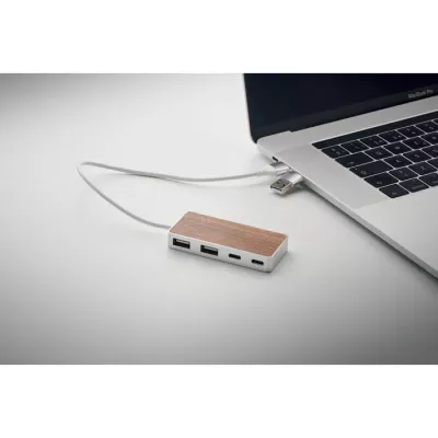 Hub USB 4-portowy z aluminium i orzecha UBAH - Drewna (MO2387-40)