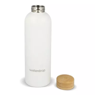 Butelka ze stali nierdzewnej Waterdrop z bambusową nakrętką 600 ml - biały (LT47002-N0001)