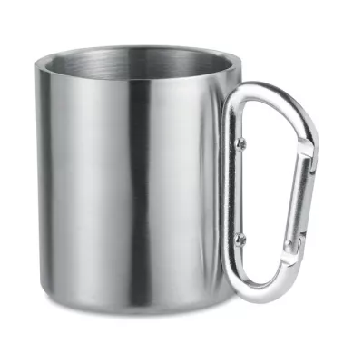 Kubek stalowy dwuścienny z karabinkiem 220 ml TRUMBO - Srebrny Mat (MO8313-16)