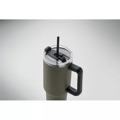 Kubek termiczny stalowy ze słomką 1200 ml SUMA - Ciemnozielony (MO2327-60)