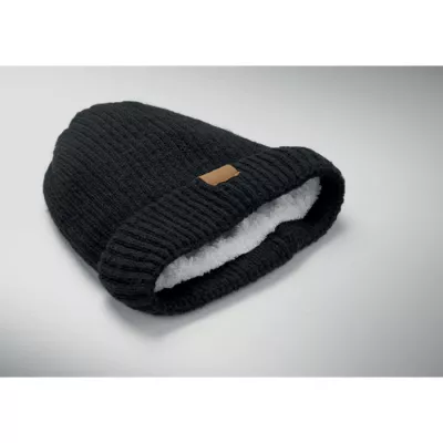Czapka dzianinowa unisex z podszewką polarową PUNTOS - Czarny (MO3221-03)