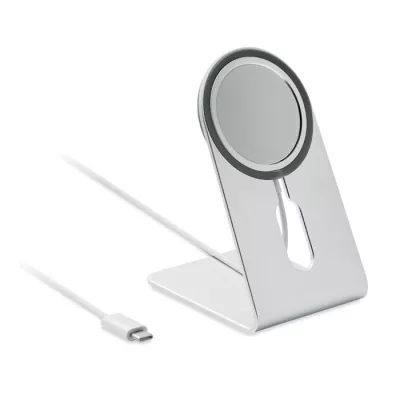 Ładowarka magnetyczna 15W z podstawką MELIS - Srebrny Mat (MO6417-16)