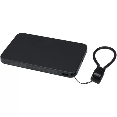 Powerbank SMART o pojemności 5000 mAh, wykonany z tworzywa sztucznego pochodzącego z recyklingu, ze smyczą na szyję - Czarny (12452990)