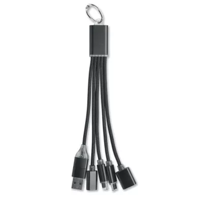 Brelok z kablem 3 w 1 i hubem USB aluminiowy HUBLUE - Czarny (MO3150-03)