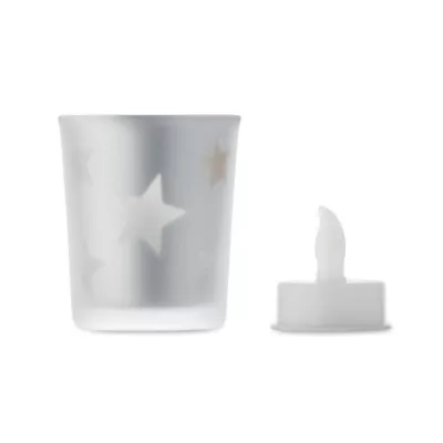 Świeczka LED tealight w szklanym słoiku LANDLE - Srebrny Mat (CX1572-16)