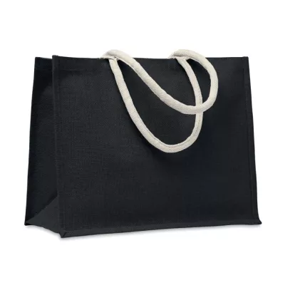 Torba jutowa laminowana z bawełnianymi uchwytami AURA - Czarny (MO6443-03)