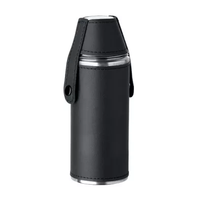 Butelka stalowa 230 ml z 2 kieliszkami COCOON - Czarny (MO2628-03)