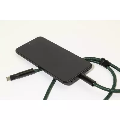 HolCharge smycz, uchwyt na telefon, kabel 60W RPET - ciemno zielony (AP864133-07A)