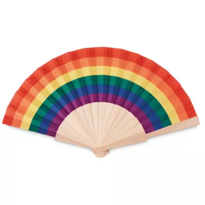 Wachlarz drewniany z tęczowym wzorem BOWFAN - Wielokolorowy (MO6446-99)