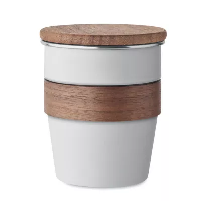 Kubek stalowy z pokrywką z orzecha 350 ml WALNUT - Bialy (MO2322-06)