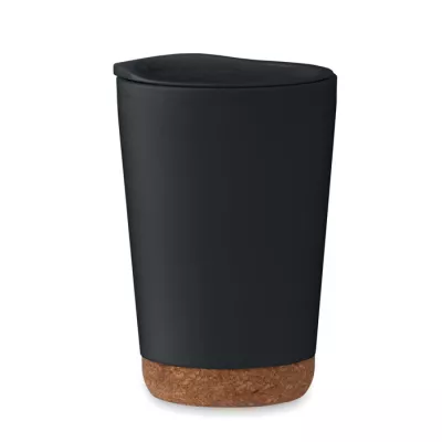 Kubek dwuścienny z korkową podstawą 300 ml CO - Czarny (MO2446-03)