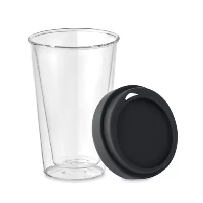 Szklanka dwuścienna z pokrywką 350 ml BIELO TUMBLER - Czarny (MO9927-03)