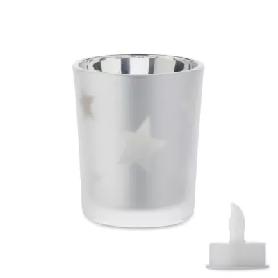 Świeczka LED tealight w szklanym słoiku LANDLE - Srebrny Mat (CX1572-16)