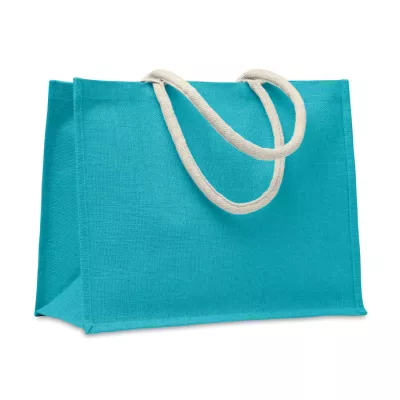 Torba jutowa laminowana z bawełnianymi uchwytami AURA - Turkusowy (MO6443-12)