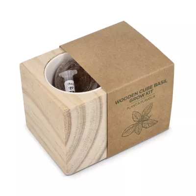 Zestaw drewnianych doniczek FSC – bazylia - naturalny-t (LT94573-N0094)