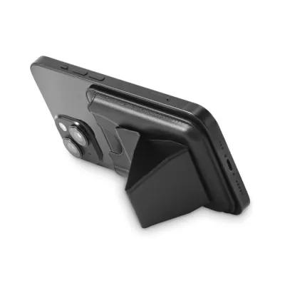 Etui na telefon magnetyczne z podstawką z PU LEAMAG - Czarny (MO2654-03)