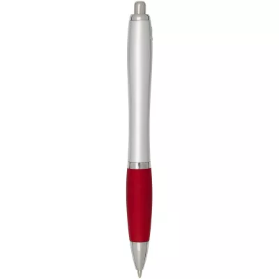 Nash długopis kulkowy z tworzyw sztucznych pochodzących z recyklingu z certyfikatem RCS, ze srebrnym korpusem i kolorowym uch - Czerwony (10644921)