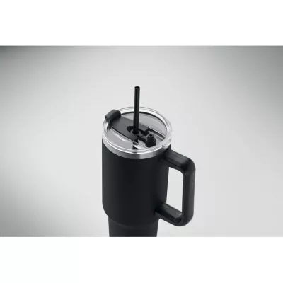 Kubek termiczny stalowy ze słomką 1200 ml SUMA - Czarny (MO2327-03)