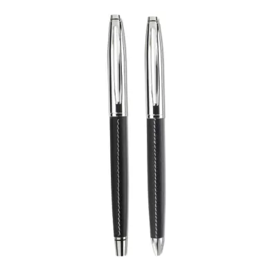 Zestaw piśmienny metalowy w etui ze skóry PU BALTIMORE - Czarny (MO7475-03)