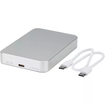 Powerbank Avis 10 000 mAh z recyklingowanego aluminium, z wbudowanym magnesem  - Srebrny (12444581)