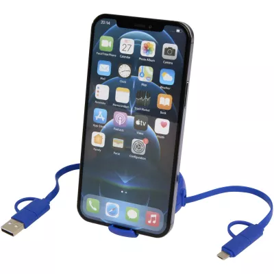 Alasia zwijany kabel do synchronizacji danych i szybkiego ładowania 5 w 1 45 W o długości 100 cm z tworzyw sztucznych i aluminium pochodzących z recyklingu - Błękit królewski (12442053)