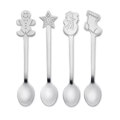 Łyżeczki do herbaty świąteczne 4 szt. CHIP SET - Srebrny Mat (CX1533-16)