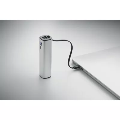 Powerbank aluminiowy 5000 mAh z kablem USB-C POWERTUBE - Srebrny Mat (MO3144-16)
