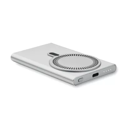 Powerbank magnetyczny 5000 mAh 15W z aluminium PAWTT - Srebrny Mat (MO2442-16)
