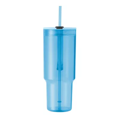 Kubek z RPET ze słomką 1200 ml MUGORA - Przezroczysty Blekitny (MO2964-52)