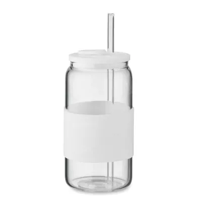 Kubek szklany borokrzemowy ze słomką 550 ml BOROSIP - Bialy (MO2506-06)