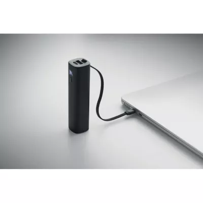 Powerbank aluminiowy 5000 mAh z kablem USB-C POWERTUBE - Czarny (MO3144-03)