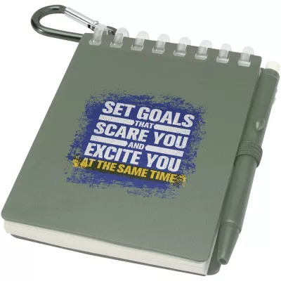 Lig Mini outdoorowy zestaw z notatnikiem w miękkiej okładce z tworzyw sztucznych pochodzących z recyklingu i długopisem (niebieski tusz) - Zielony melanż (10705162)