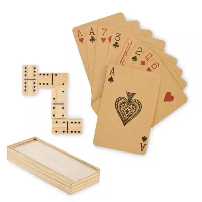 Zestaw domino i karty do gry w pudełku DOMI&CARDS - Drewna (MO2669-40)