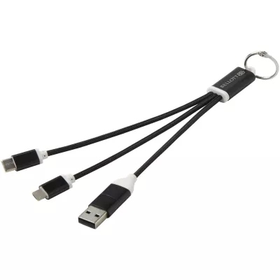 Metal kabel do ładowania 4 w 1 z aluminium z recyklingu z łańcuchem do kluczy - Czarny (12438290)